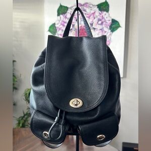 Coach Turnlock Rucksack Pebbled Leather Black Nickel Silver Tone Hardware